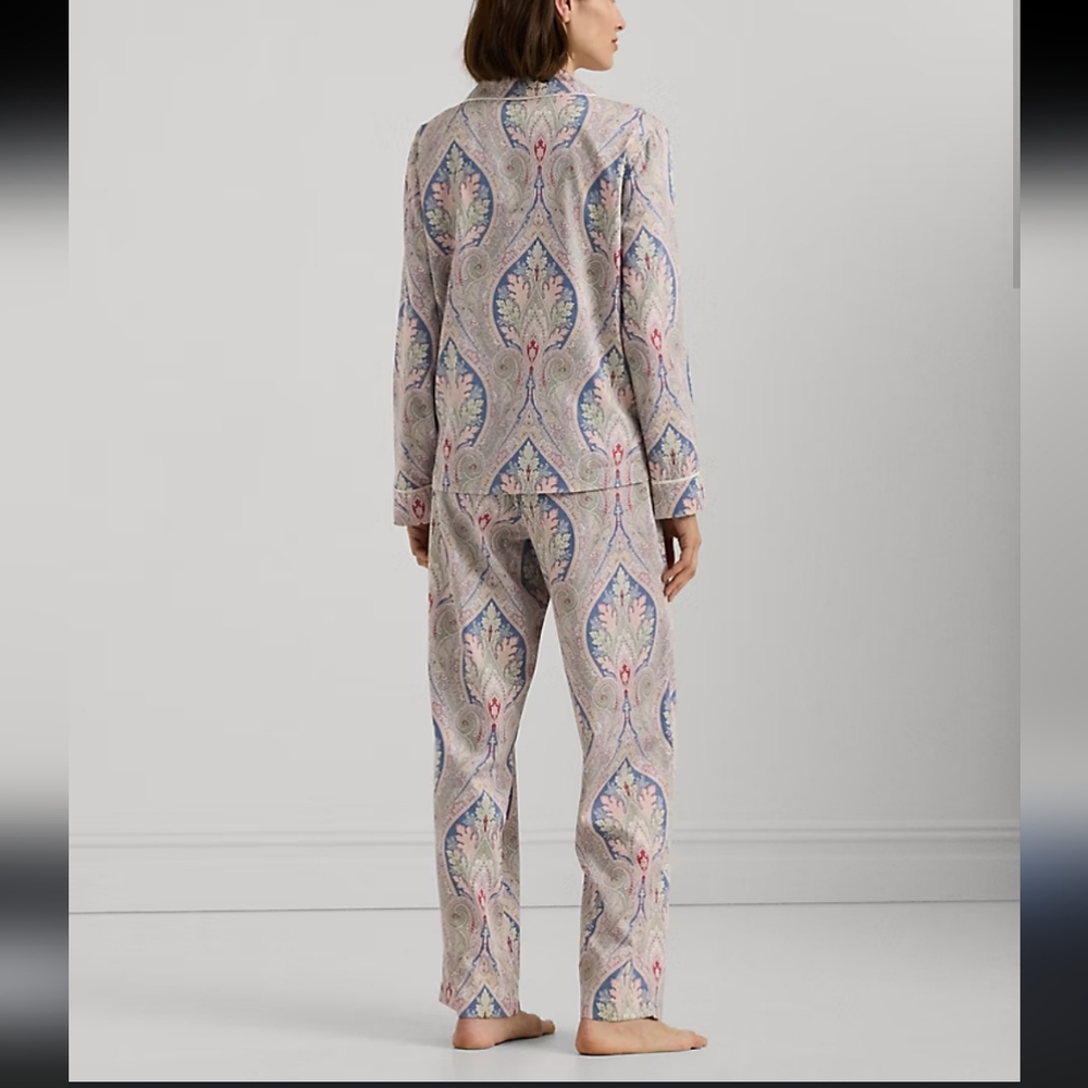 New  LAUREN  RALPH LAUREN  LONG SLEEVE  NOTCH  COLLAR  WOVEN  SATEEN  PAISLEY - Picture 3 of 11